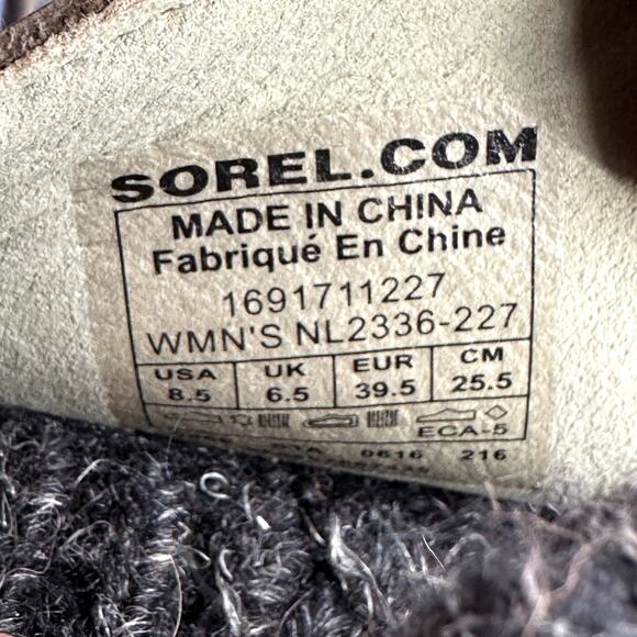 Sorel Joanie Sweater Wedge Boots Slip On Waterproof Snow Leather Tan Black 8.5 - Picture 6 of 7